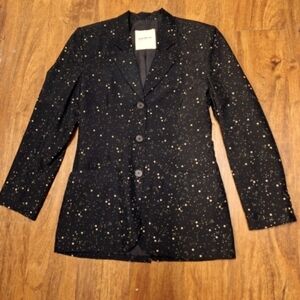 Guess by Georges Marciano- Gorgeous 100% Silk Blazer- Black w/ White Stars- Sz S